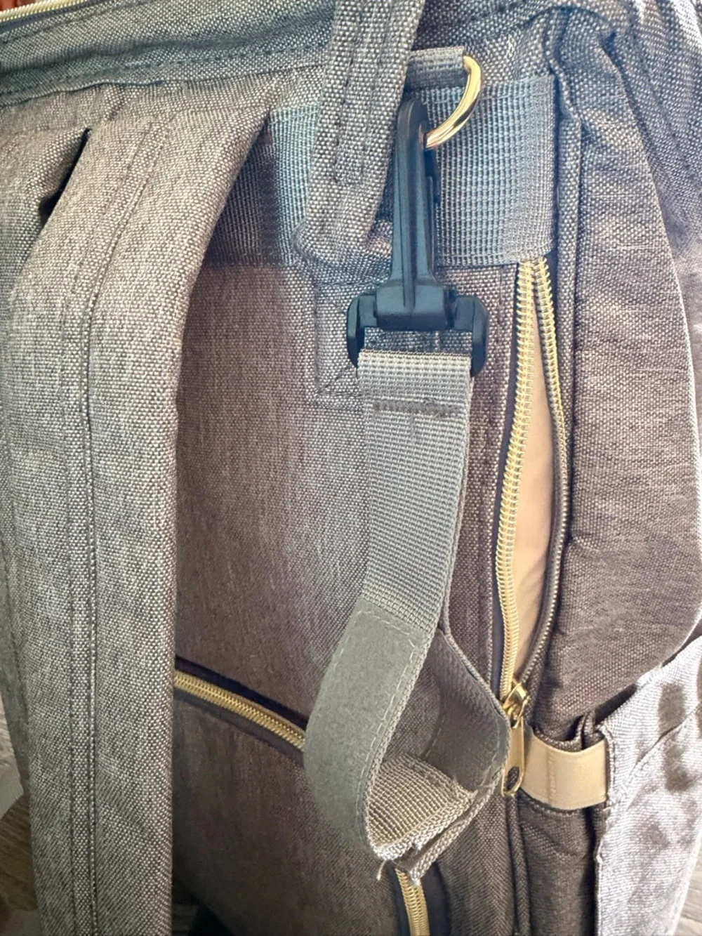 Light Taupe Baby Diaper Backpack with Detachable Pouch